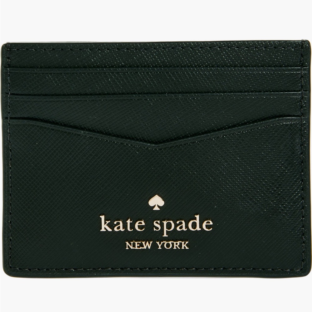 Kate Spade Dark Green Card Holder with Gold Accents